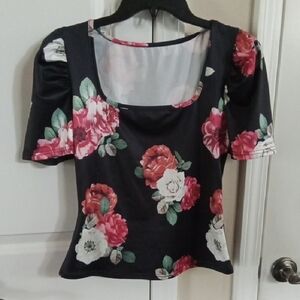 Cute Date Nite sexy floral Black Top